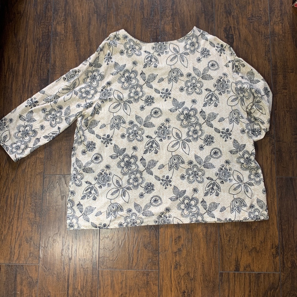 Alfred Dunner Floral 3/4 Cotton Blouse Top - XL, neutral beaded gray black cream - Picture 4 of 11